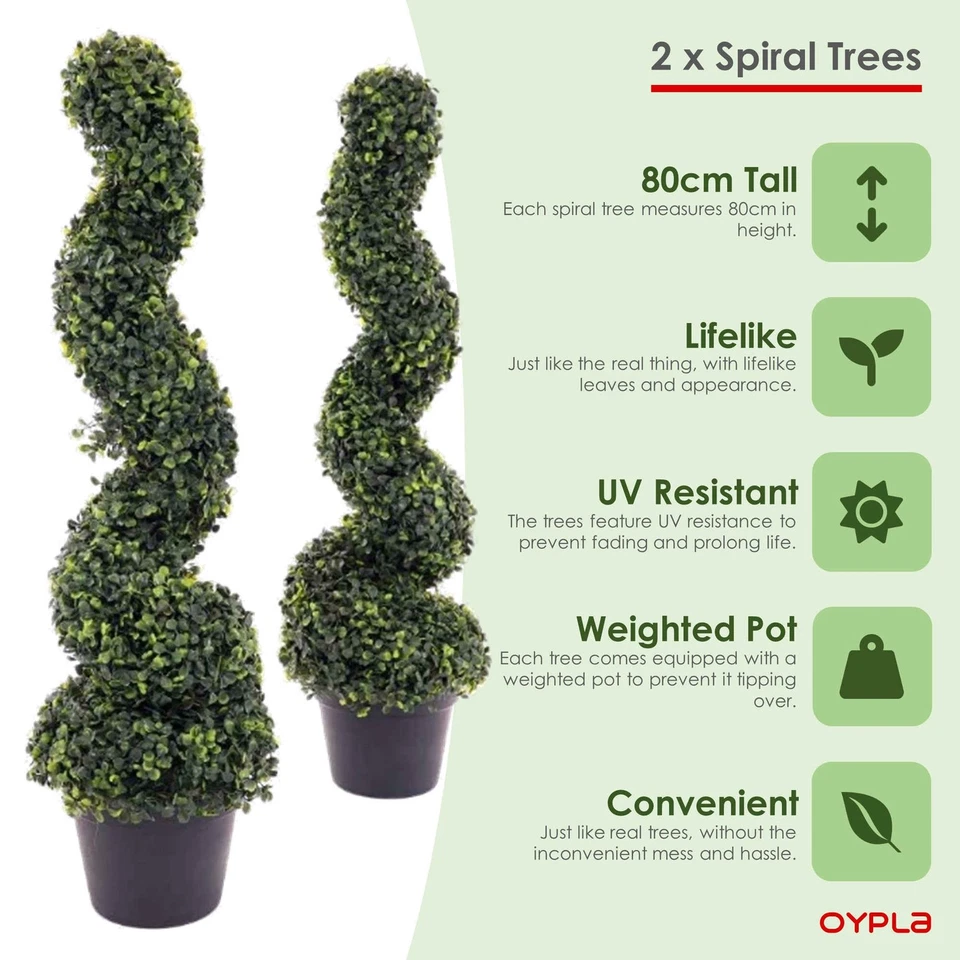 Set of 2 Artificial Topiary Boxwood Spiral Trees 80cm Indoor Outdoor Decoration - Image 2 of 4