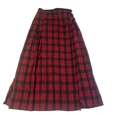 Laura Ashley Plaid Wool Pleated Skirt Midi Wine Red Tartan Vintage Women's 10