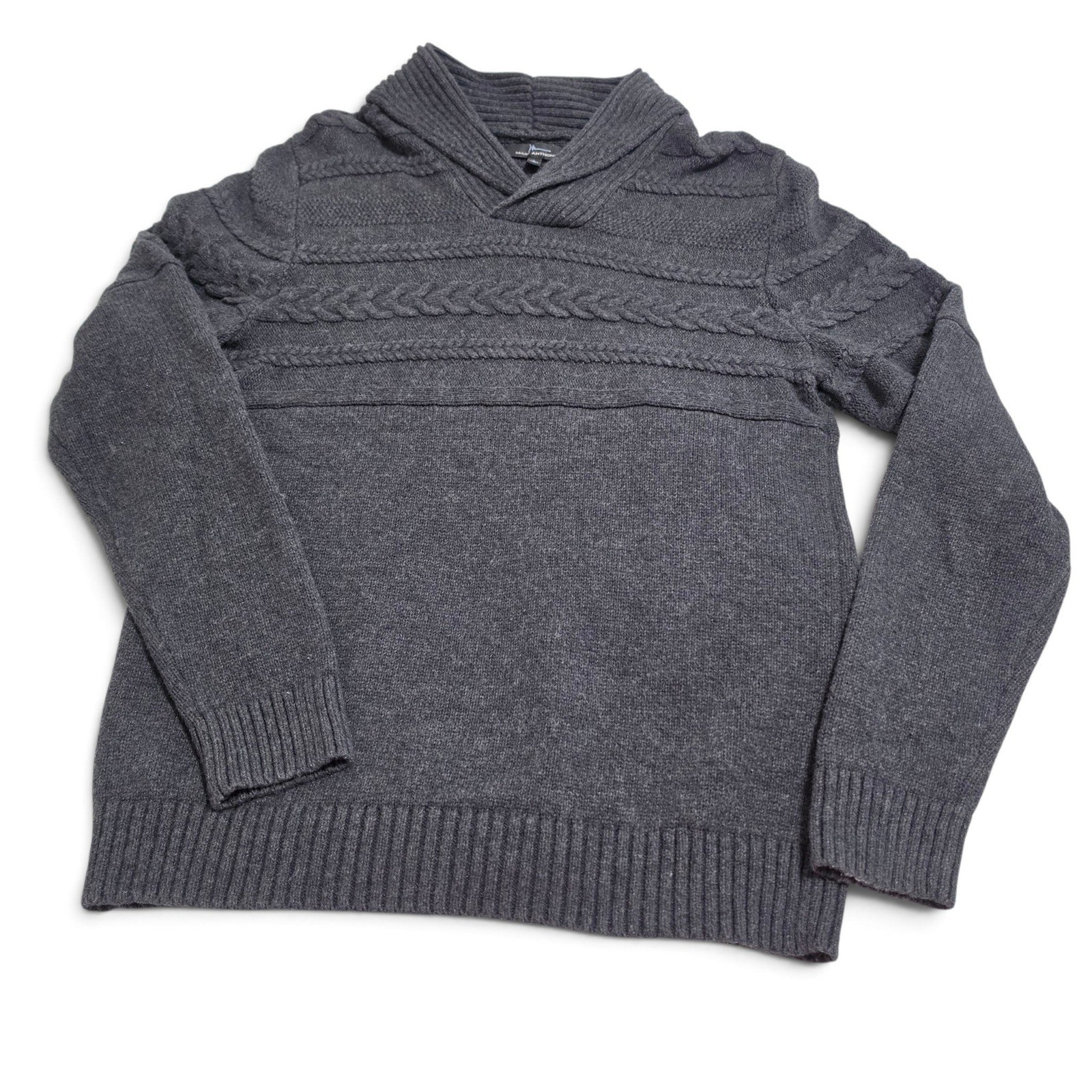 Marc Anthony Cable Knit Shawl Collar Sweater Men's L Cotton Wool Blend Charcoal