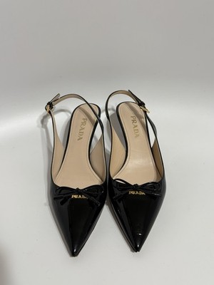【co】Prada Patent Leather Heels 37 Vtg Prada Black Patent Leather Logo Heels 37 | eBay