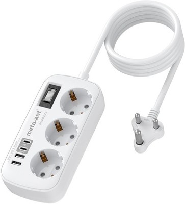 Travel Adaptor India Socket Adapter with 3-Way Sockets & 4 USB (2 USB-C