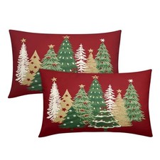 Christmas Lumbar Pillow Covers 12x20 Inch Set of 20" x 12" Pack of 2 Dark Red