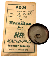 VINTAGE POCKET WATCH MAIN SPRING MAINSPRING HAMILTON SIZE 16 16S S16 NOS A204