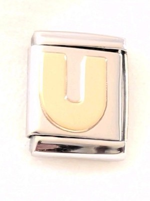 Authentic Nomination BIG 13mm Link Flat Gold Letter ''U'' Italian Charm B148