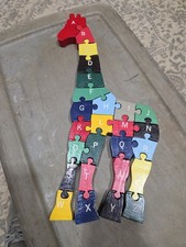 VTG Wooden Educational Alphabet 17" Giraffe Blocks Puzzle