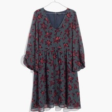Madewell NWT Moonblossom Ruffle-Sleeve Dress in Winter Orchid Size 24