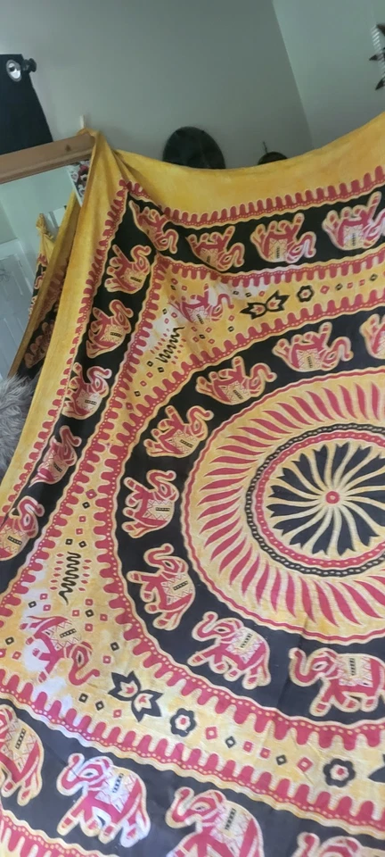 Tie Dye Elephants Mandala Red Brown Wall Hanging Art - Image 3 of 4