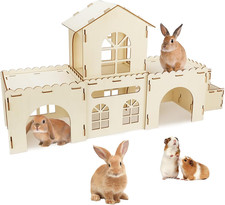 Extra Large Wooden Rabbit Hideout Castle, Detachable Bunny Castle for Rabbits Ch