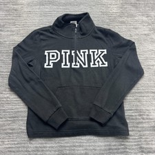 PINK Fleece Size XS Womens Victorias Secret 1/4 Zip Pullover Black