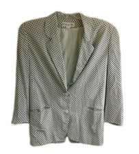 Designer Christian Dior Designer Blazer women's 6 silk ivory blue dots Exquisite