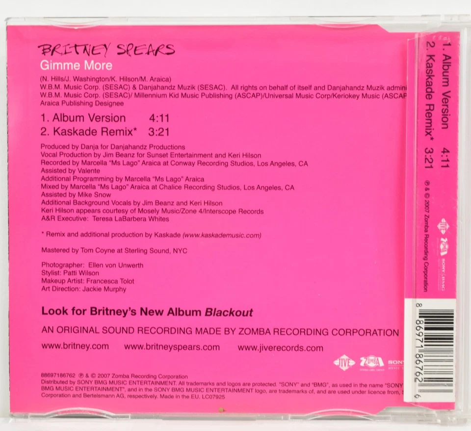 Gimme More [Single] by Britney Spears (CD, 2007, Zomba, UK Import) — 第 4/4 张图片