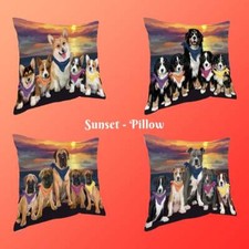 Family Sunset Dog Cat Pillow, Pet Photo Lovers Gift Home Decorative Pillow