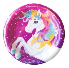 Rainbow Unicorn Birthday Party Plates, 9" Magical Unicorn Dinner Plates 16p NEW