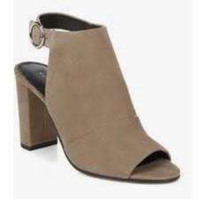 Via Spiga Taupe Edina Suede Peep Toe Block Heel Slingback, Women Size 6 M NEW
