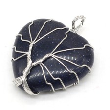 Crystal Heart Necklace Tree Of Life Wired Quartz Wrapped Pendant Black Necklace