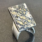 Sam Lovato Santo Domingo Sterling Silver Leopard Jasper Ring vintage Size 7 Adj