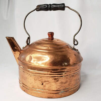 Vintage Revere Ware Copper Kettle Wooden Handle Rustic Primitive Decor