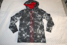 Boys Hooded Sweat Jacket BLACK WHITE TIE DYE Red Zipper 2 POCKETS Size L 10-12