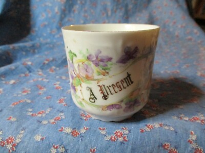 Old Made in Germany Cup   A Present  Young Child Flowers  2 5/16 Inch High
