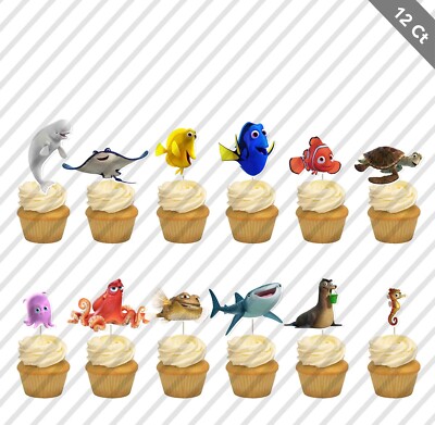12 Finding Dory Nemo Cupcake Topper Pick Favor Party Birthday Ocean Fish