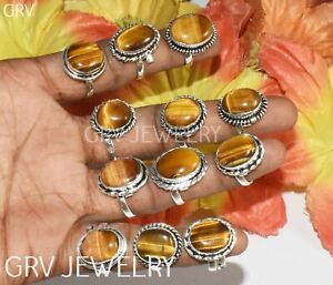 Tiger Eye Gemstone 100 pcs Wholesale Lot 925 Sterling Silver Plated Rings