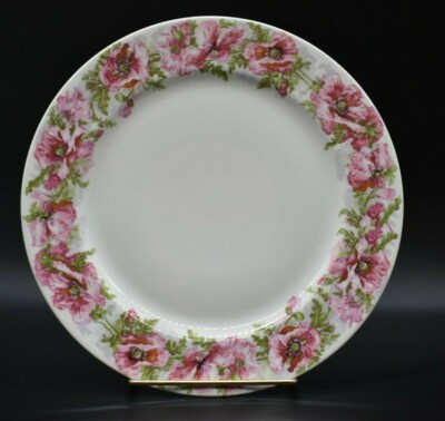 Jean Pouyat JPL France Limoges Pink & Red Poppies 9 3/4'' Dinner Plate
