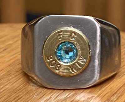 Federal Corp 308 Caliber Bullet Casing Men's Silver Ring Sz 12 W/ Crystal 