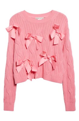 ALICE + OLIVIA BEAU CABLE KNIT BOW PINK SWEATER SIZE M  NWOT