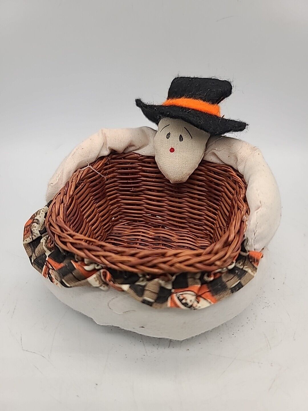Vintage Halloween Basket Witch Plush Woven 3D Gift 5"X5" Small