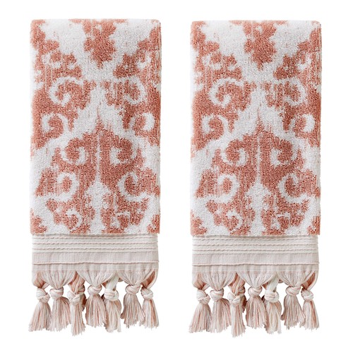SKL Home Mirage Fringe 100% Turkish Cotton Hand Towel Set, Blush Small - Photo 1/5