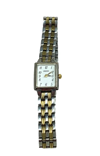 Seiko Two Tone Women's Watch Model Number 1N01-OFHO Rectangle White Face