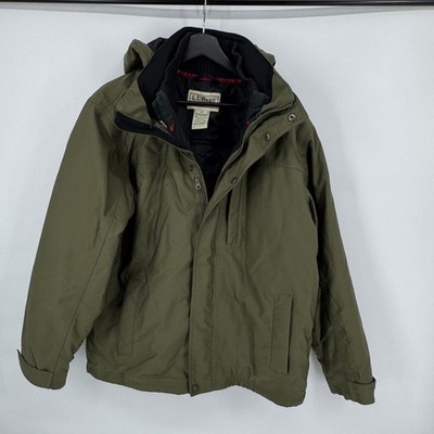 LL Bean Mens Insulated Hooded Winter Jacket Khaki Green Thinsulate Size Medium