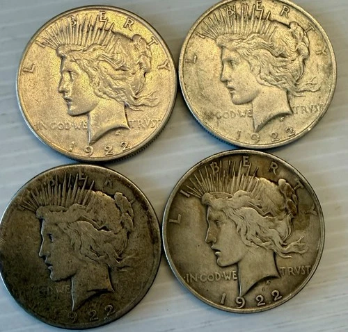 Peace Silver Dollar Lot of Four 1922. Good Condition. One Has Mint S