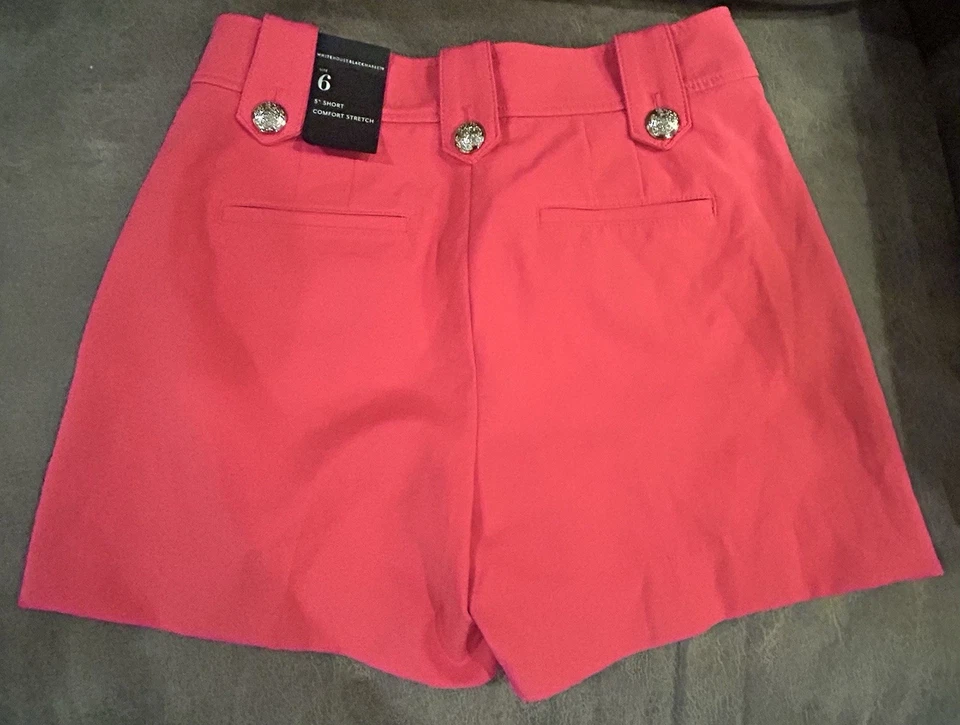 Nuevo con etiquetas Pantalones Cortos Casa Blanca Mercado Negro WHBM Rosa Caliente Adornados con Botones Talla 6 Foto 2 de 4