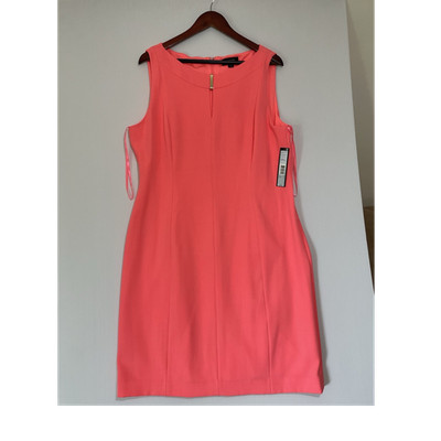 Ellen Tracy Women s 12 Pink Solid Round Neck Sleeveless Sheath Knee Stretch