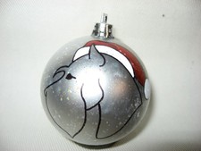 NEW HANDPAINTED SCHNAUZER SANTA UNBREAKABLE SILVER CHRISTMAS ORNAMENT 2 1/2