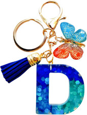 Cute Initial Letter Keychains for Women Girls Tassel Butterfly Pink Purple Green