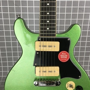 double cut electric guitar Metallic green p90 pickups bone nut stainless Fret
