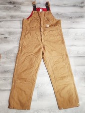 Carhartt Double Knee Bib Overalls Lined RN14806 Hunting Work SZ 44x34 R38 Brown