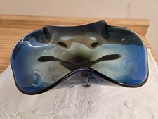 Vtg. art glass bowl: signed Egermann. Blue into honey color.