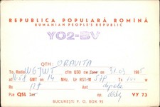 QSL radio card YO2-BV 1965 Oravita Romania Ordy