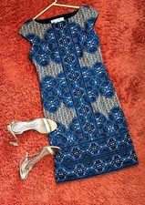 Vintage Maggy London Dress – Size 8 – Sri Lanka – Blue & Beige 💙🤍
