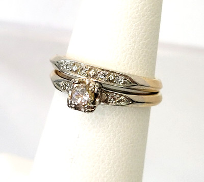 Vtg 14K Gold GOMEZ Signed Diamond Wedding Ring SET designer Size-5 Estate 4.4g