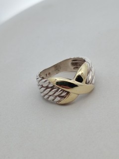 Anello David Yurman in argento sterling e oro 14 carati design incrociato misura 6 75