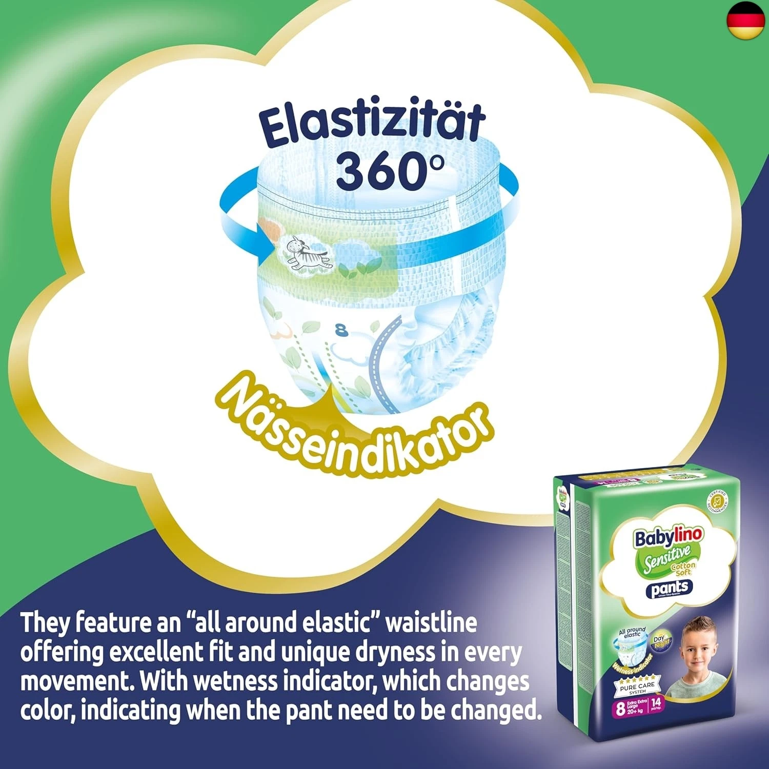 Babylino Sensitive Cotton Soft Windeln Größe 8, Pants XXL (20+ kg), 14 Stück - Bild 2 von 10
