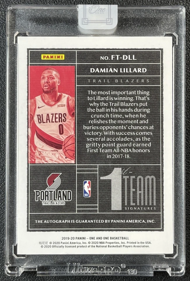 DAMIAN LILLARD 2019-20 PANINI ONE AND #FT-DLL FIRST TEAM AUTO 18/25 BLAZERS - Image 2 of 2
