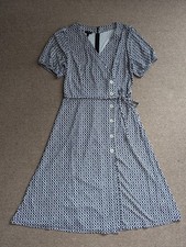 TALBOTS WOMEN'S BLACK LAVENDER PRINTED V-NECK JERSEY FAUX WRAP MIDI DRESS  Sz S