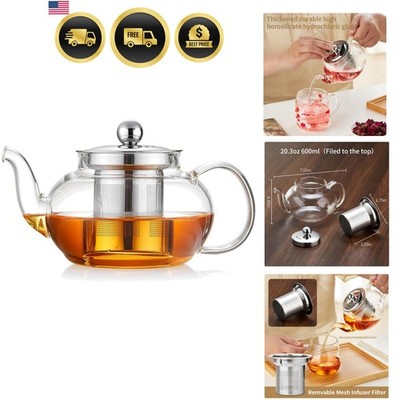 Glass Teapot with Infuser 20oz Borosilicate Tea Pot Kettle for Loose Leaf Tea