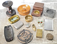 Vintage Collectable Ashtrays Ceramic Soapstone Slate Coco Joes Trench Art Snuff