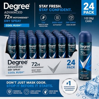 Degree Deodorant 72H MotionSense Dry Spray Cool Rush 1oz (24 Pack)- TRAVEL  Mens